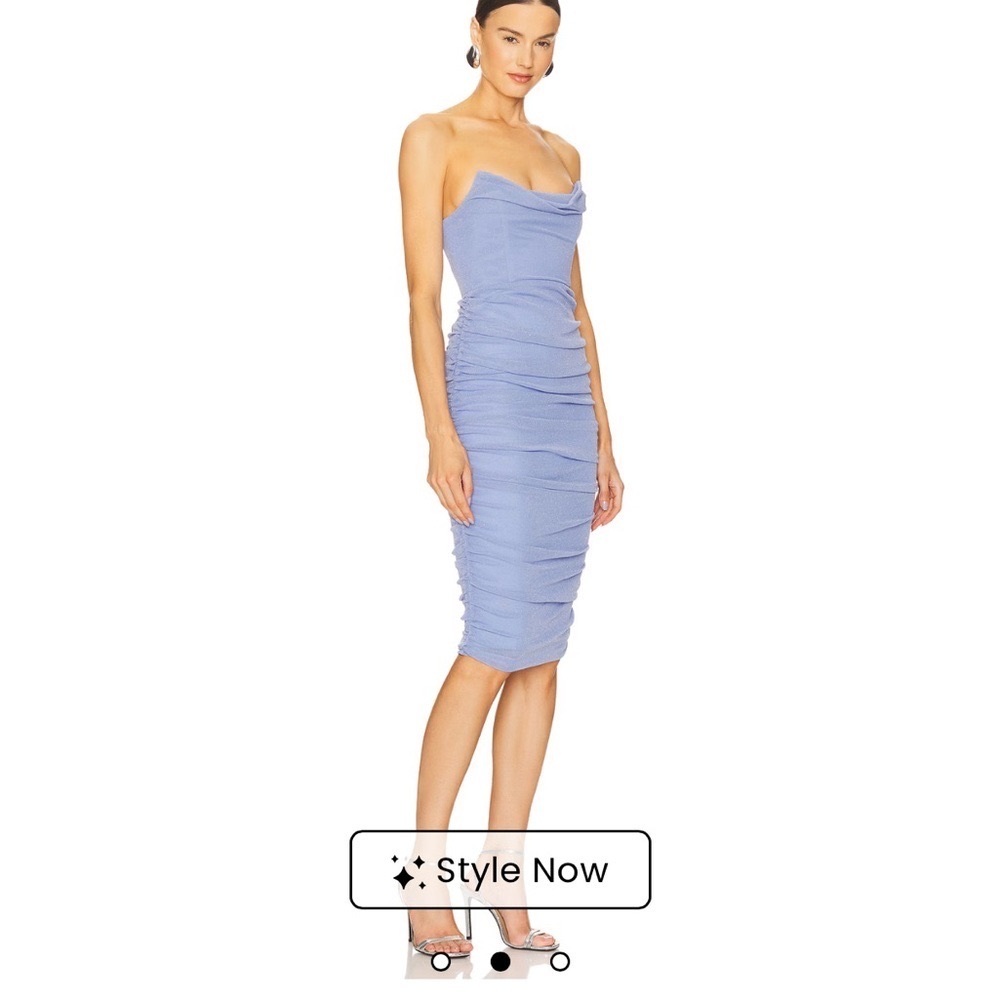 REVOLVE Blue Ruched Strapless Bodycon Dress